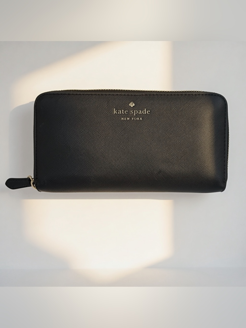 Kate Spade New York Black Saffiano Leather Zip Around Continental Wallet